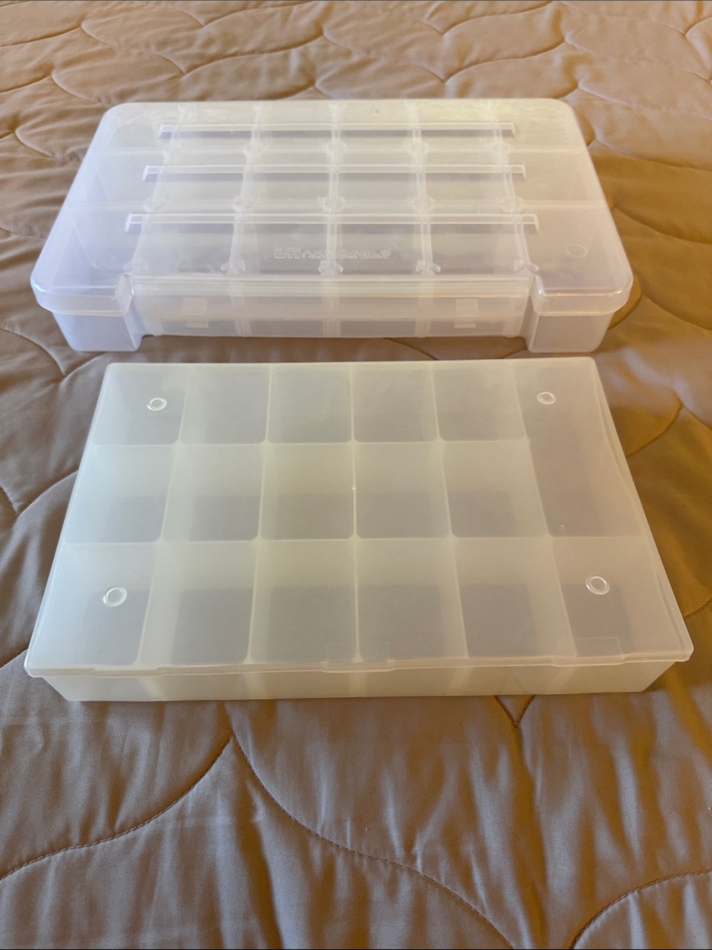 TWO Clear Plastic Compartment Storage Boxes